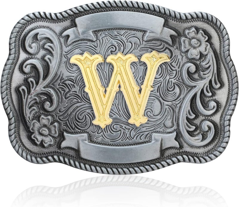 QQA Western Cowboy/Cowgirl Initial Belt Buckle Letter ABC to Z Upgrade Design for Men and Women - Image 1